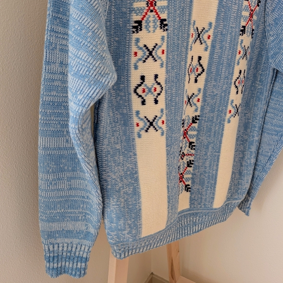 Vintage Nordic Ski Abstract Marled Crewneck Sweater In Light Blue/Ivory - Picture 4 of 5
